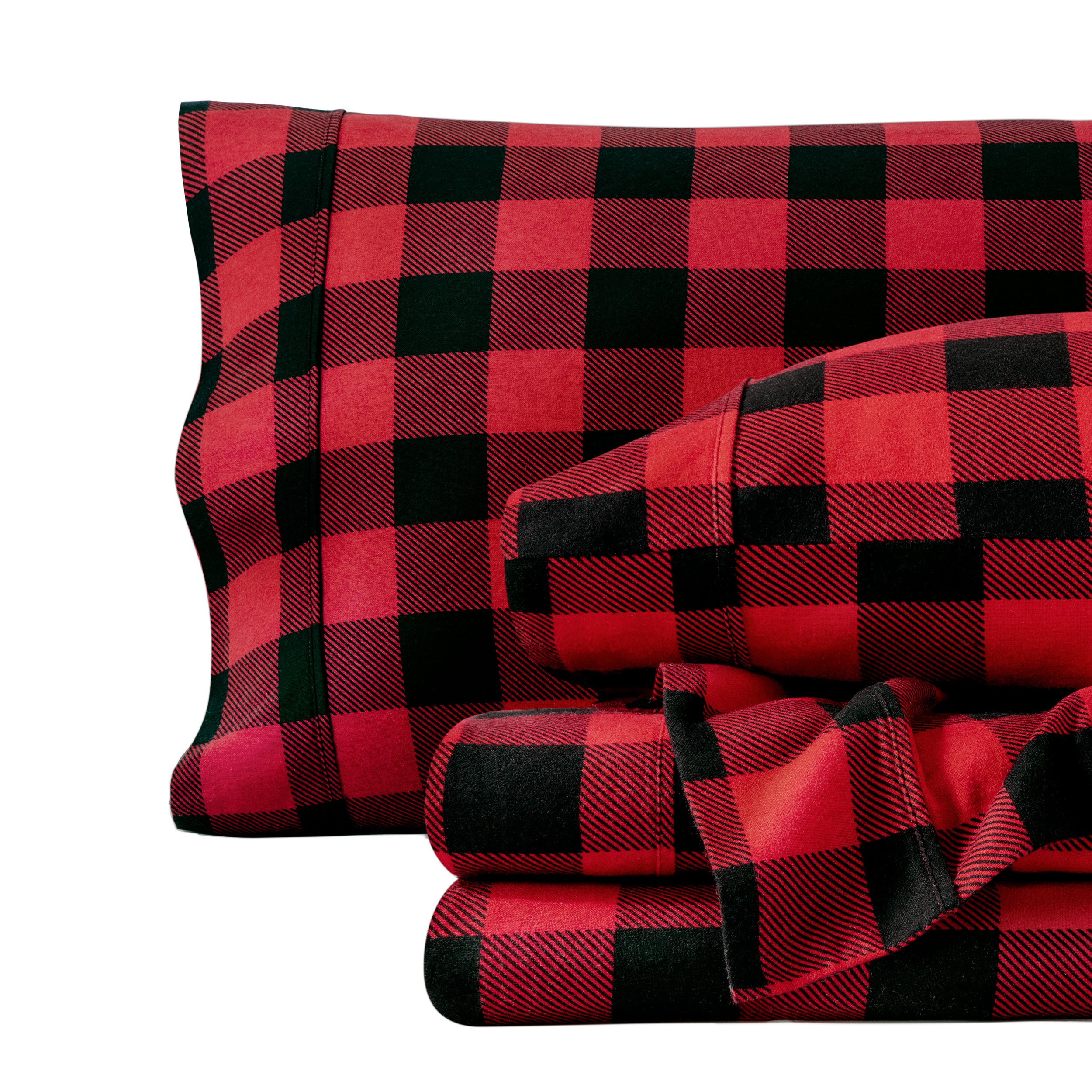 Plaid flannel sheets folded and stacked