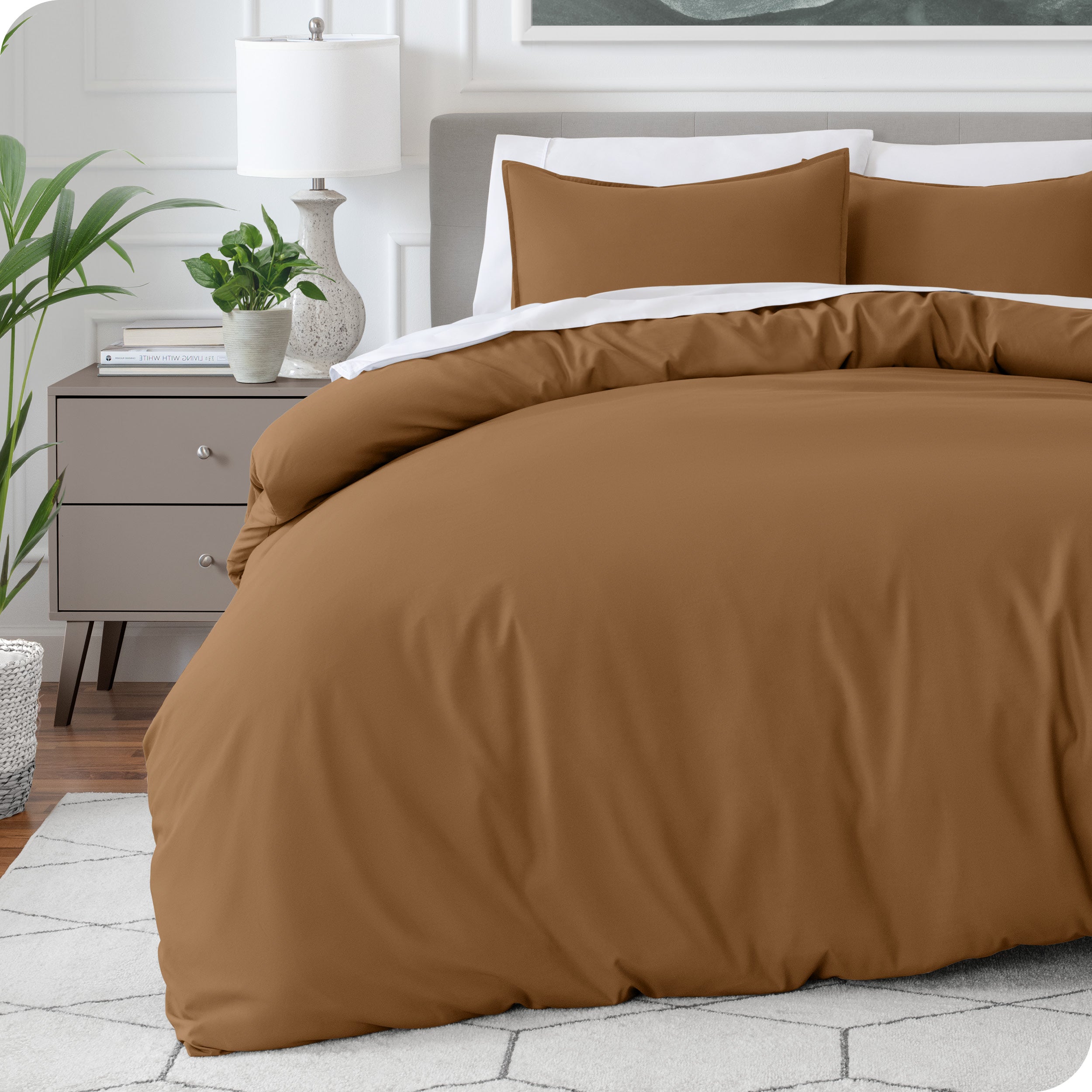 Modern bedroom with a microfiber duvet cover on the bed