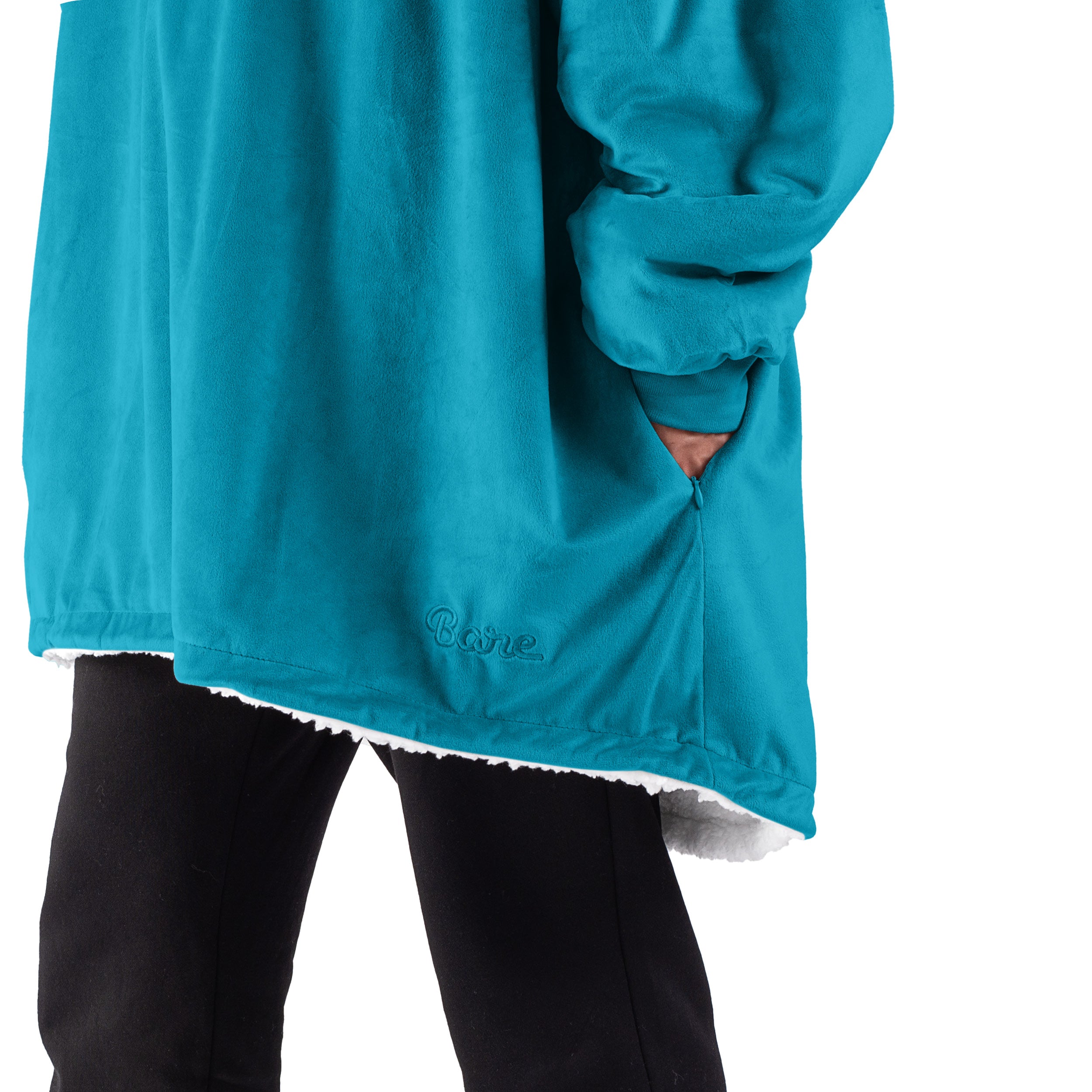 Close up of the pocket on a wearable blanket