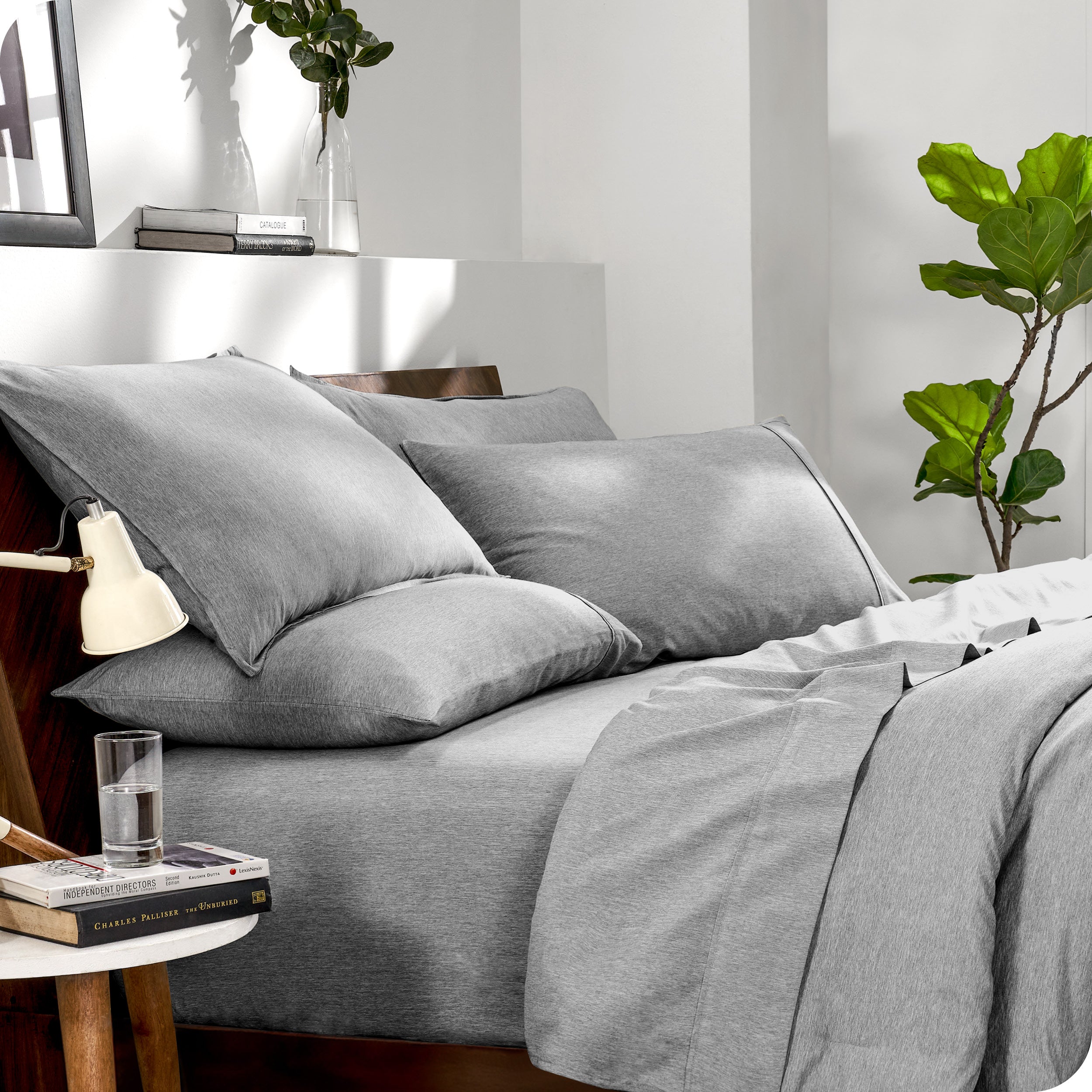 A microfiber bedding set on bed