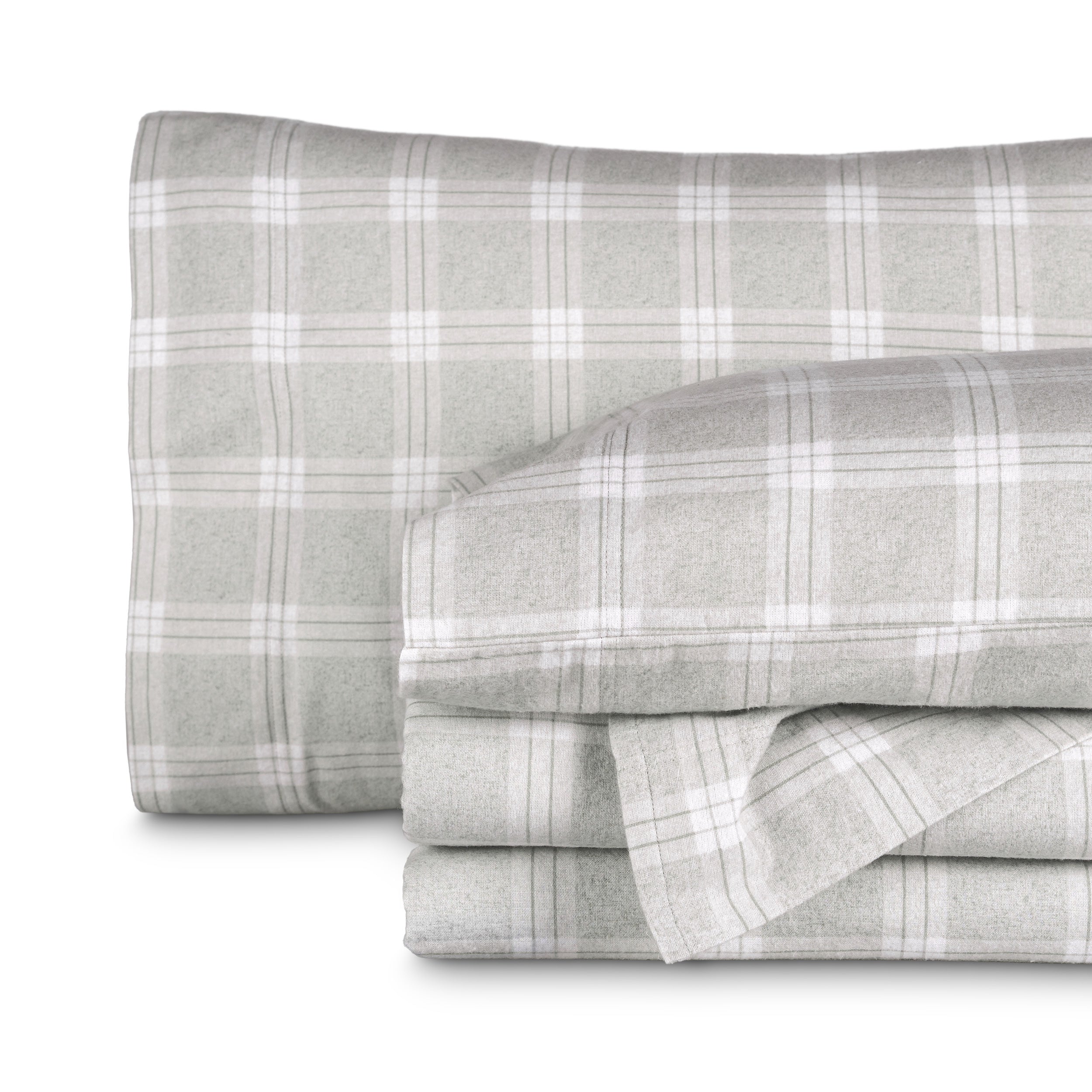 Printed flannel sheets folded and stacked