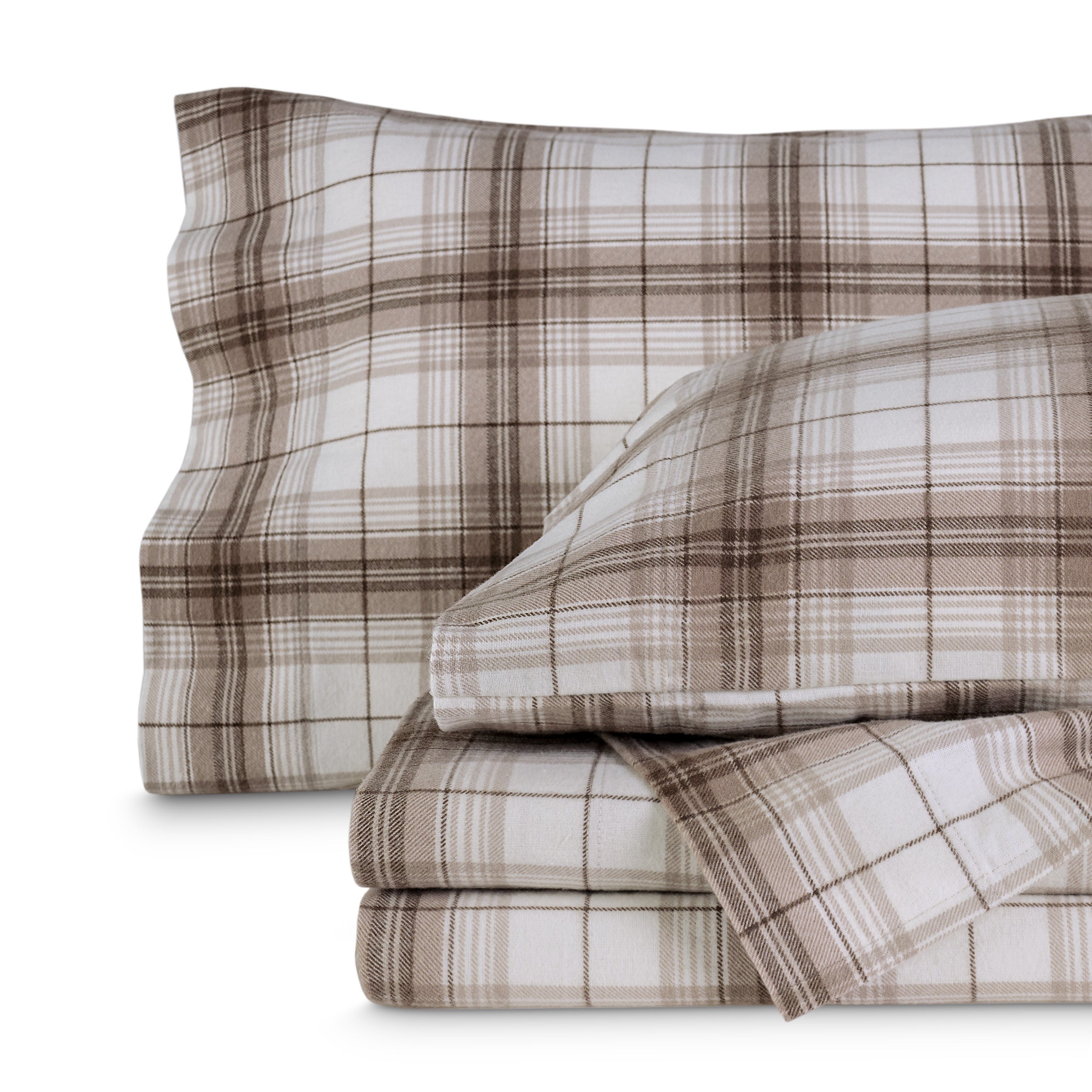 Printed flannel sheets folded and stacked