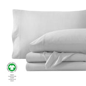 Organic jersey sheets folded and stacked