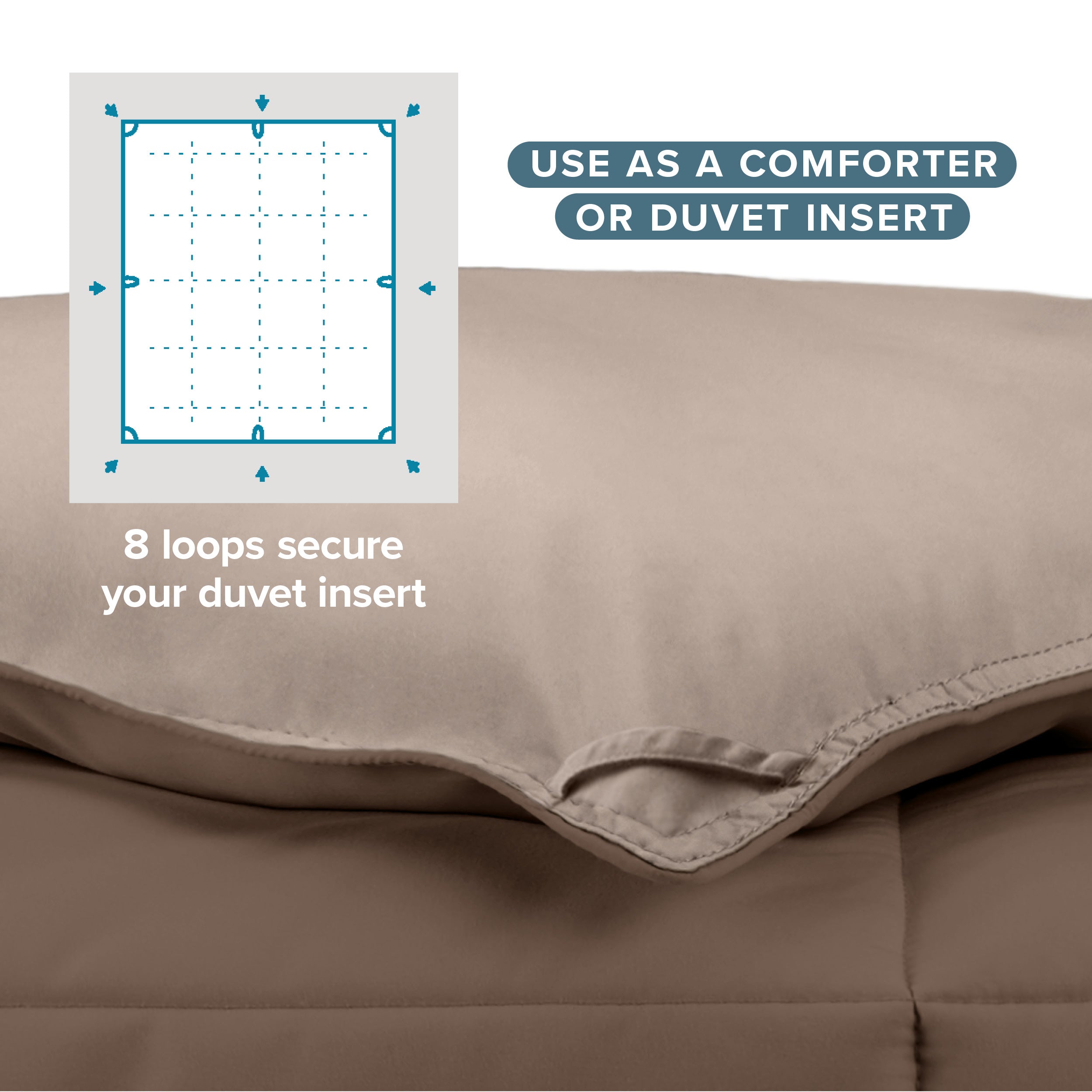 The 8 loops of the comforter used to attach a duvet cover.