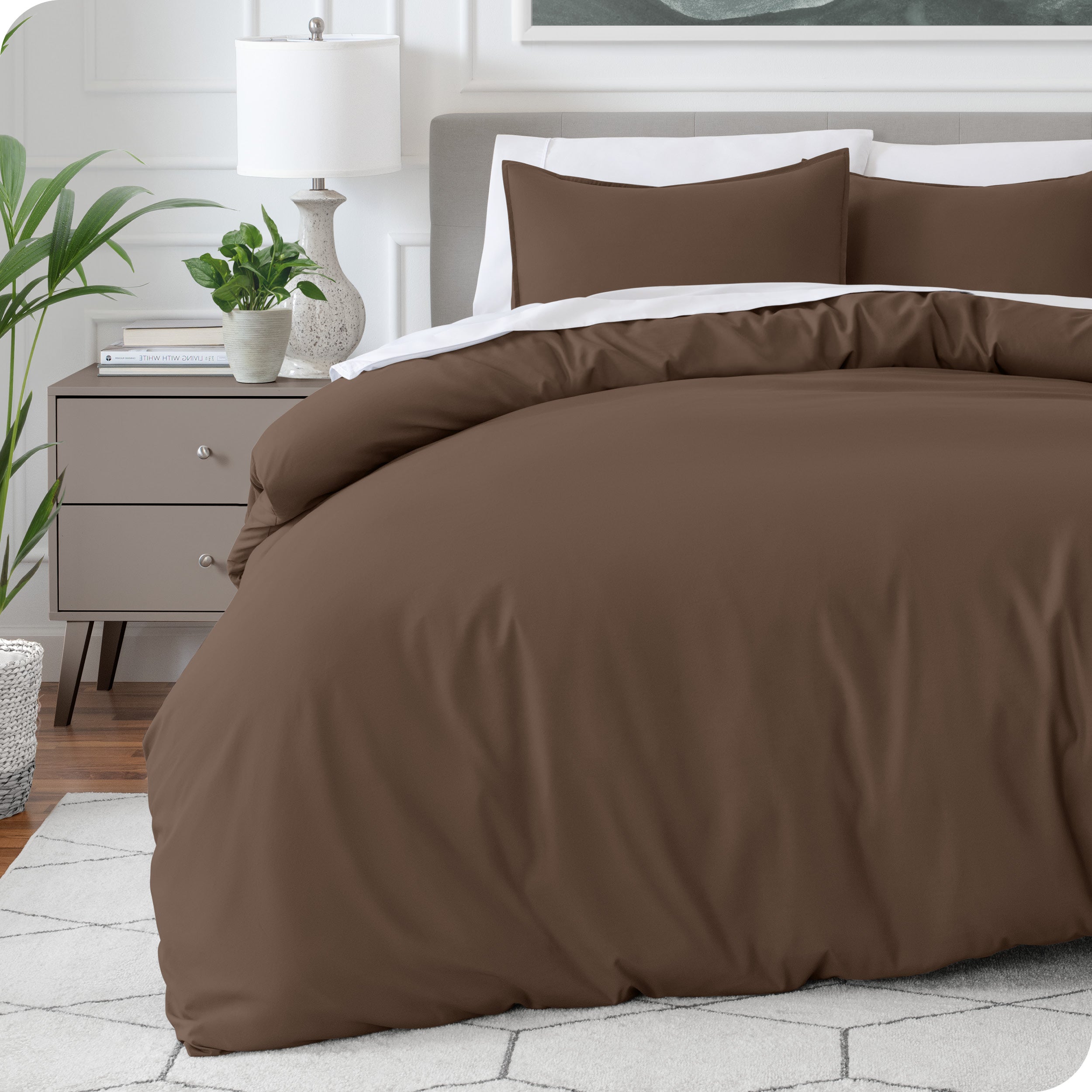 Modern bedroom with a microfiber duvet cover on the bed
