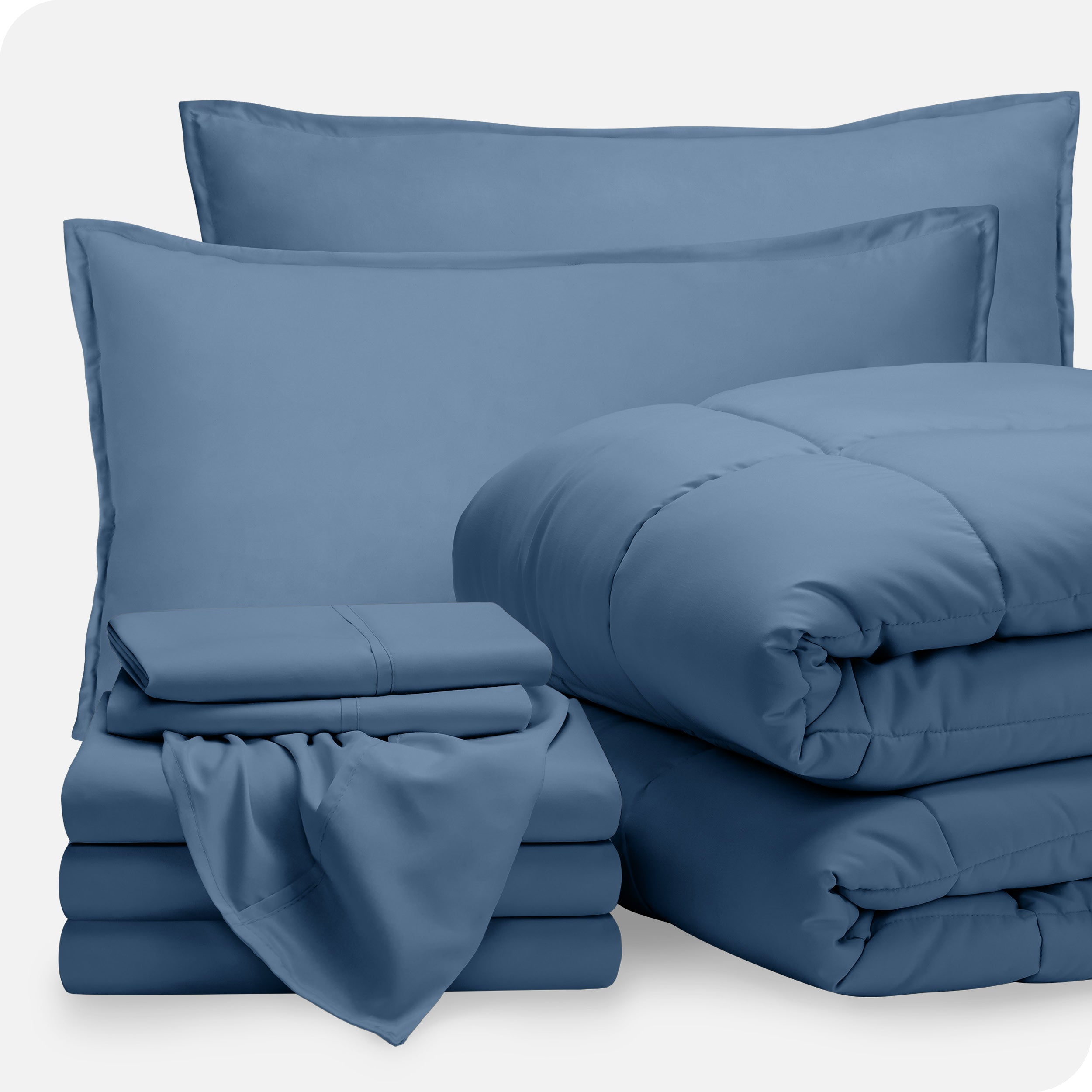 A bed in a bag folded and stacked neatly