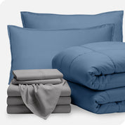 A bed in a bag folded and stacked neatly