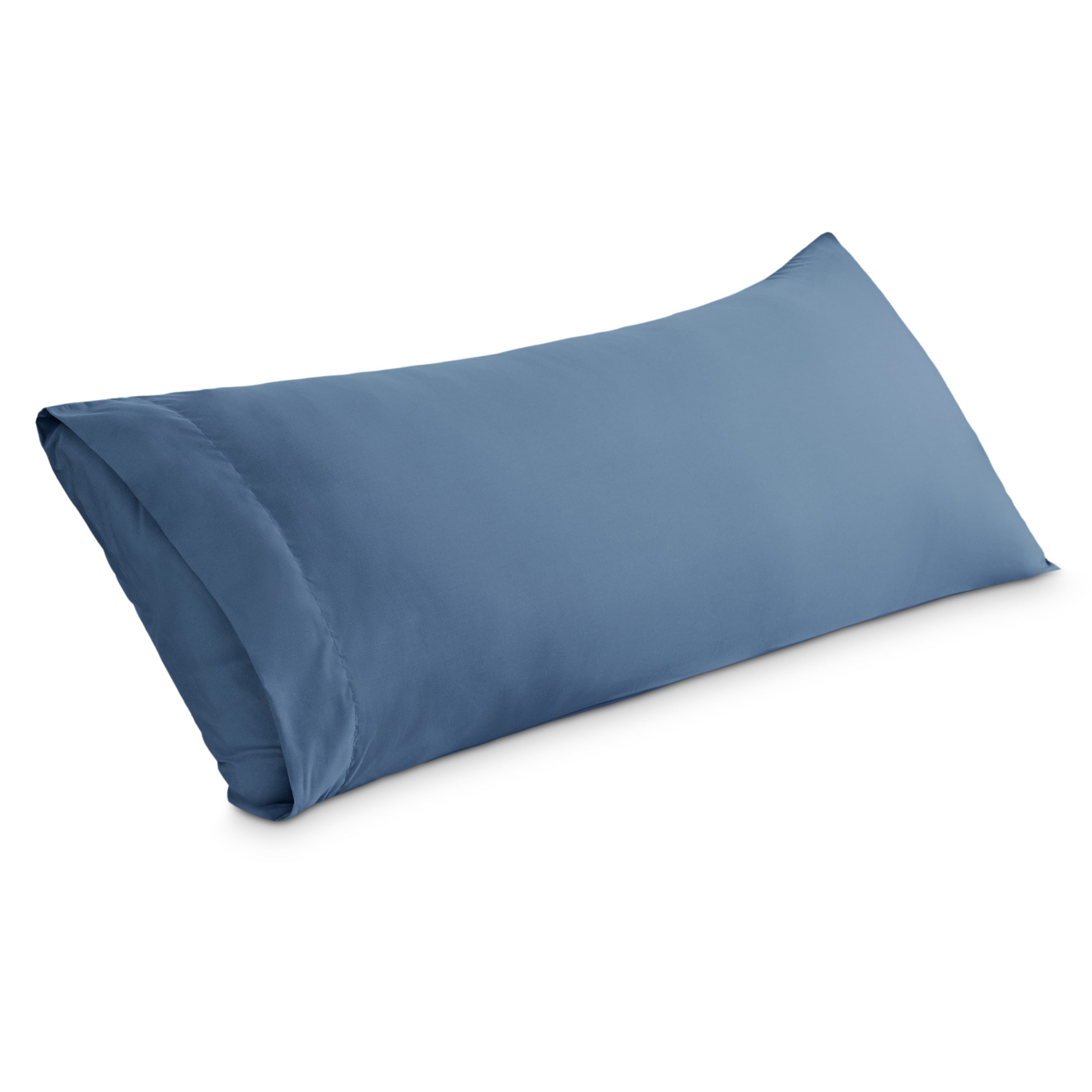 A body pillowcase on a pillow set against a headboard