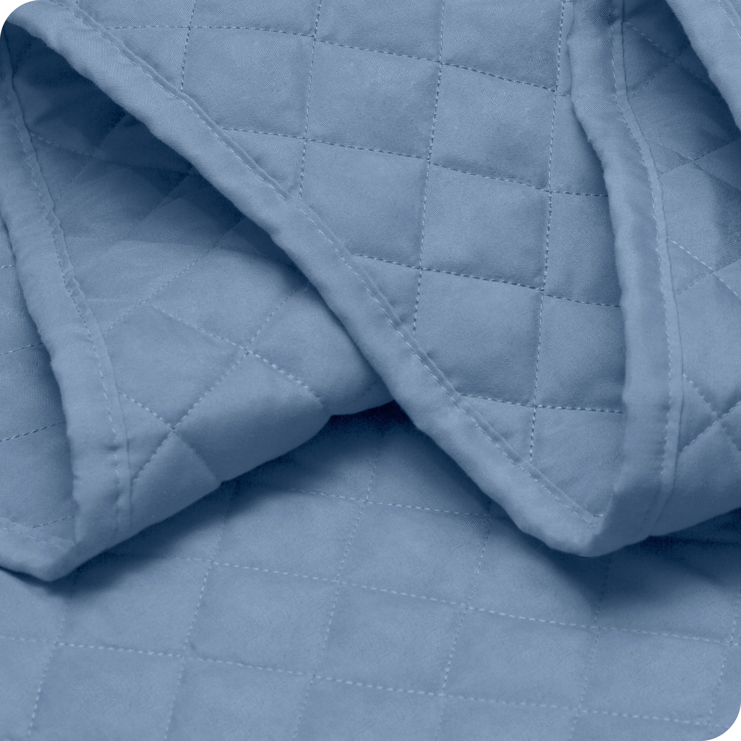 Close up of a coverlet showing the stitching