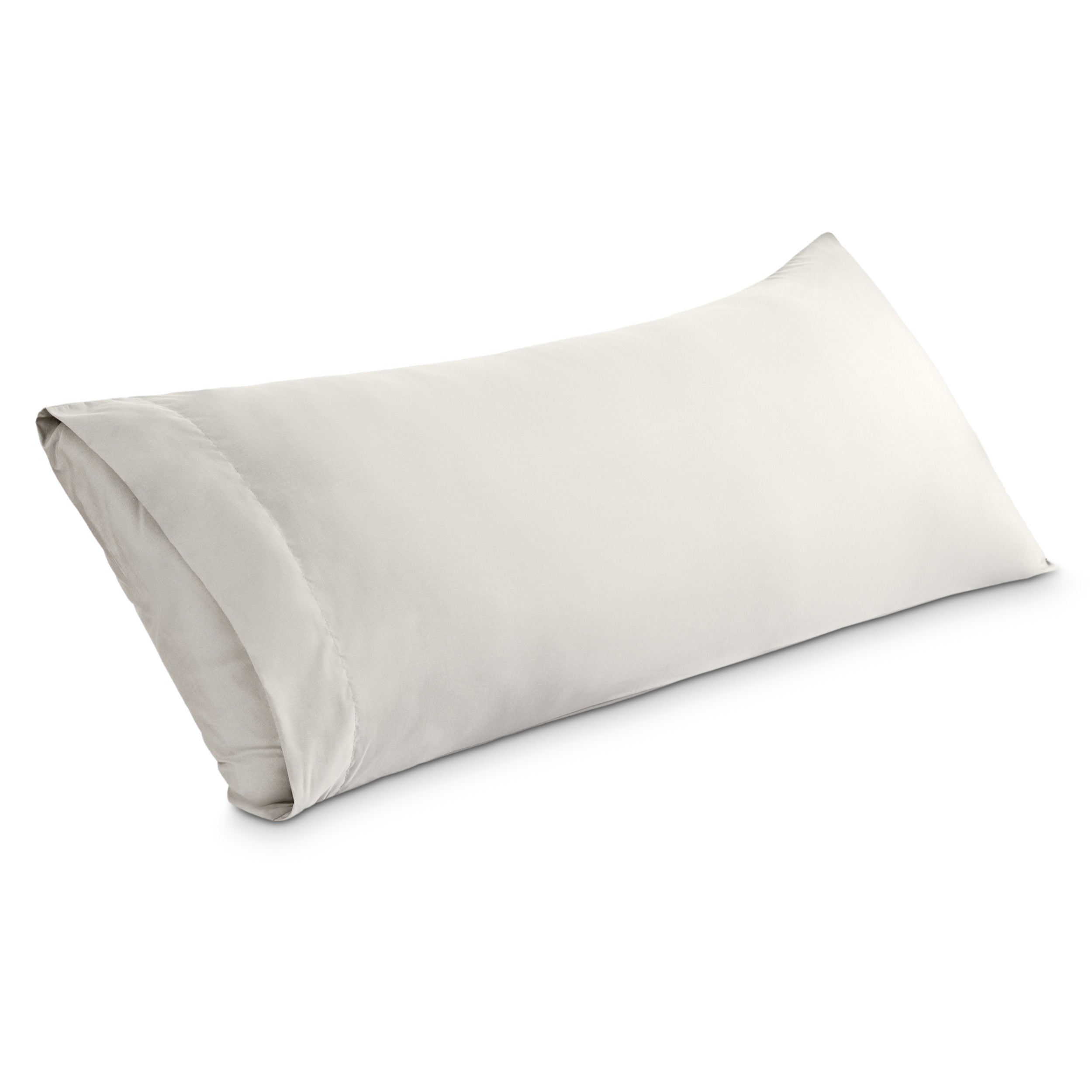 A body pillowcase on a pillow set against a headboard