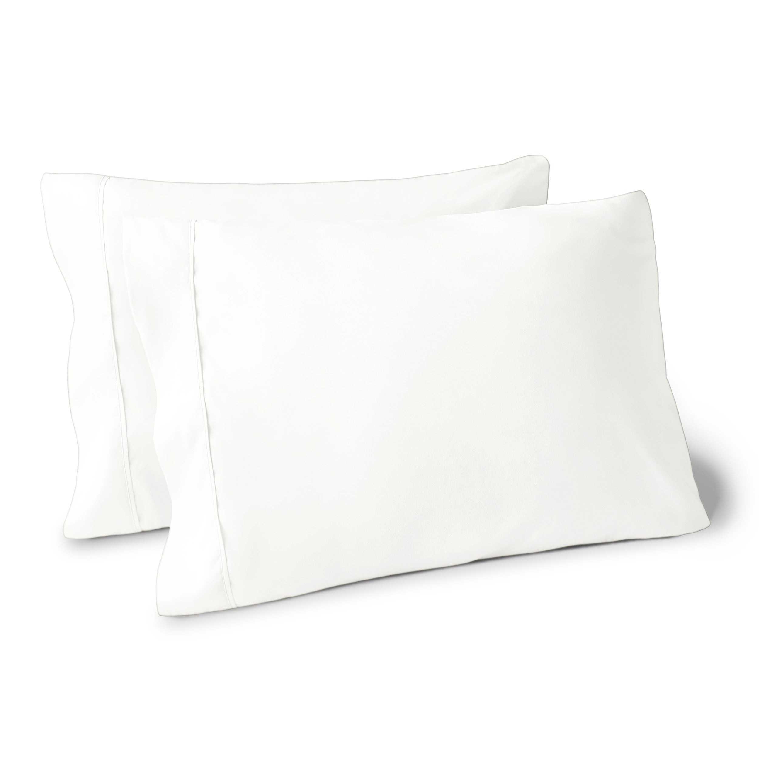 Two pillows on a white background with blue pillowcases on them