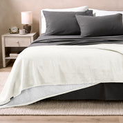 Sherpa Blanket laying on a bed folded over itself part way