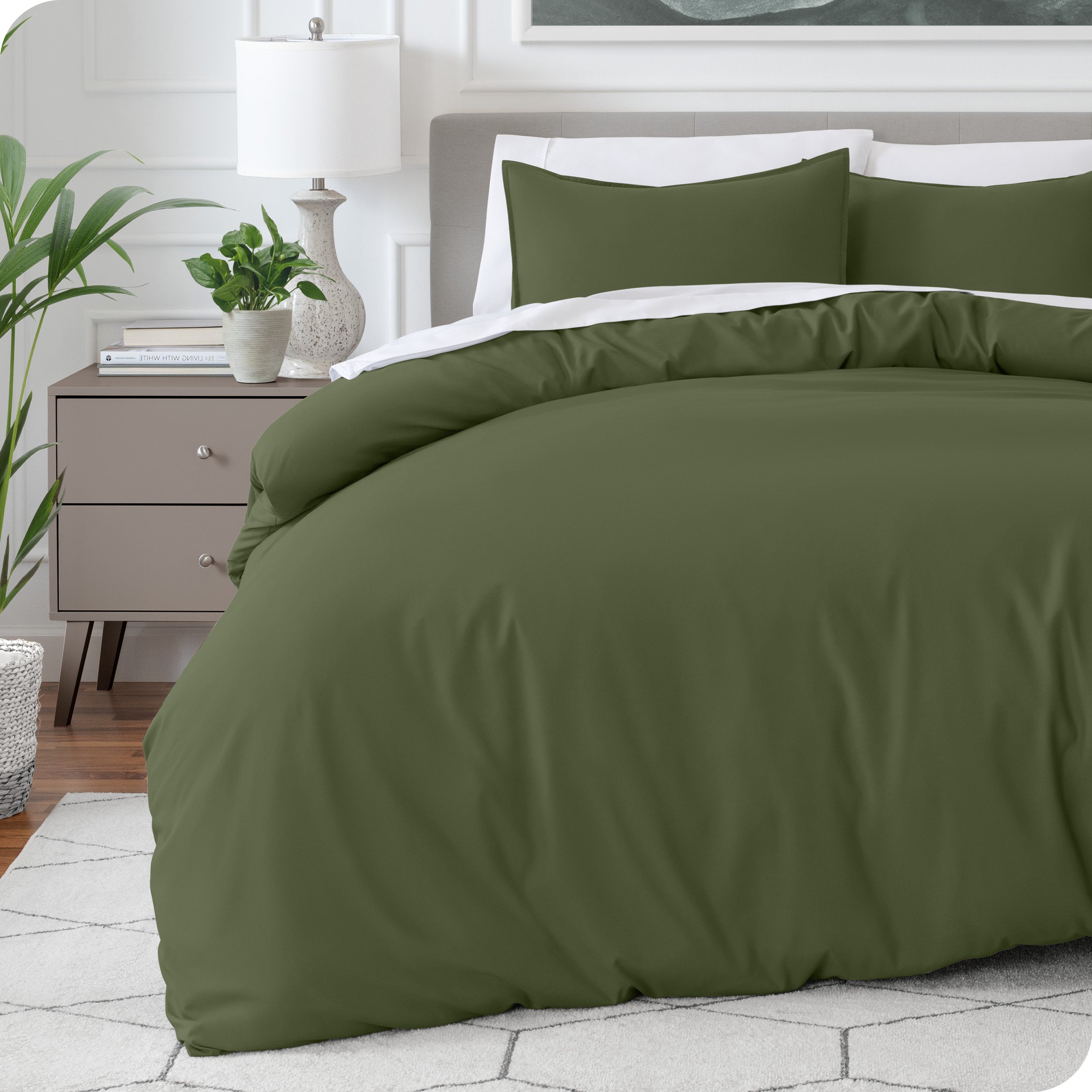 Modern bedroom with a microfiber duvet cover on the bed