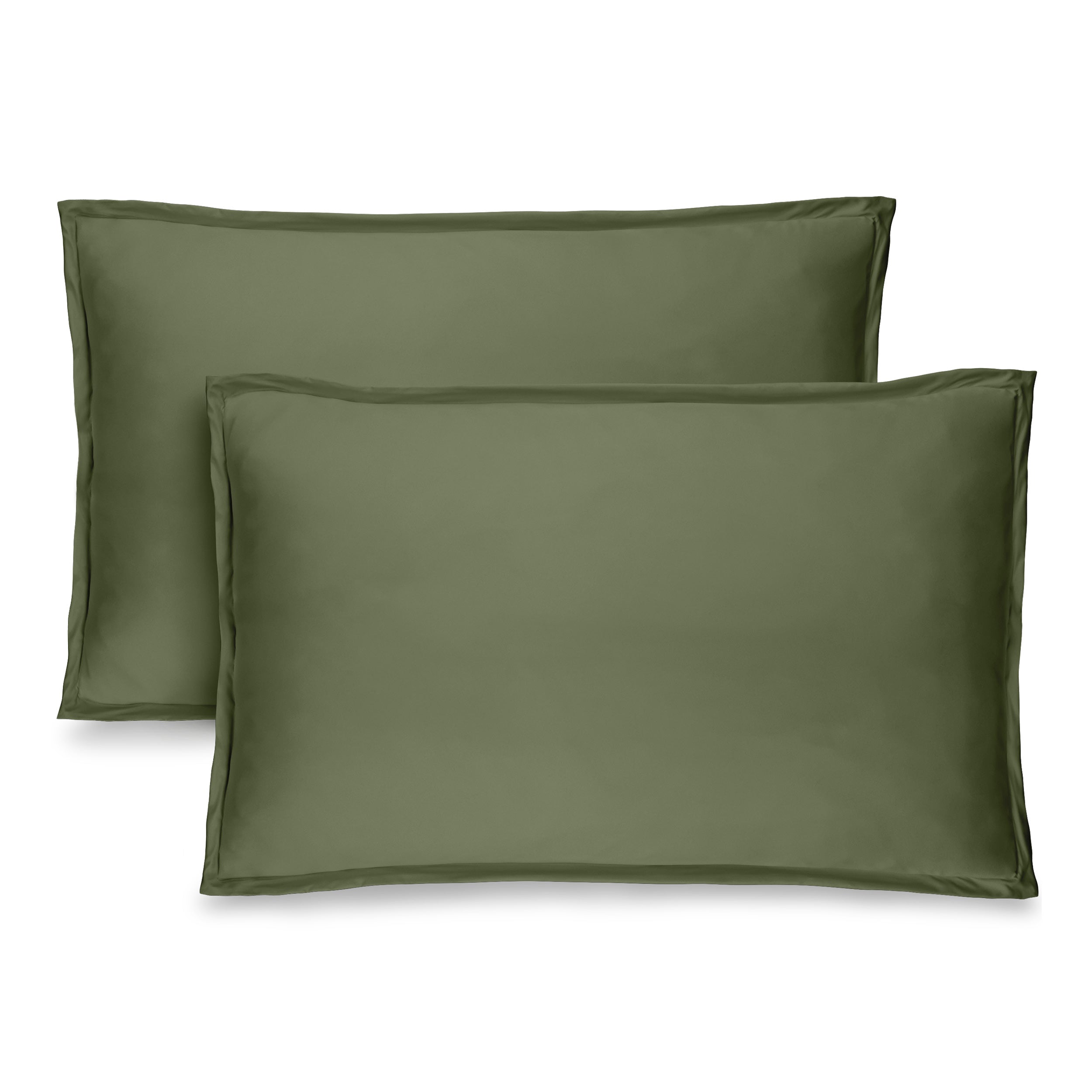Two pillow shams on pillows standing up with one behind the other