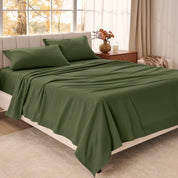 Organic flannel sheet set on a bed