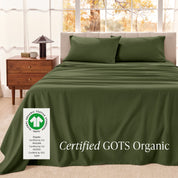 Organic flannel sheets on a bed