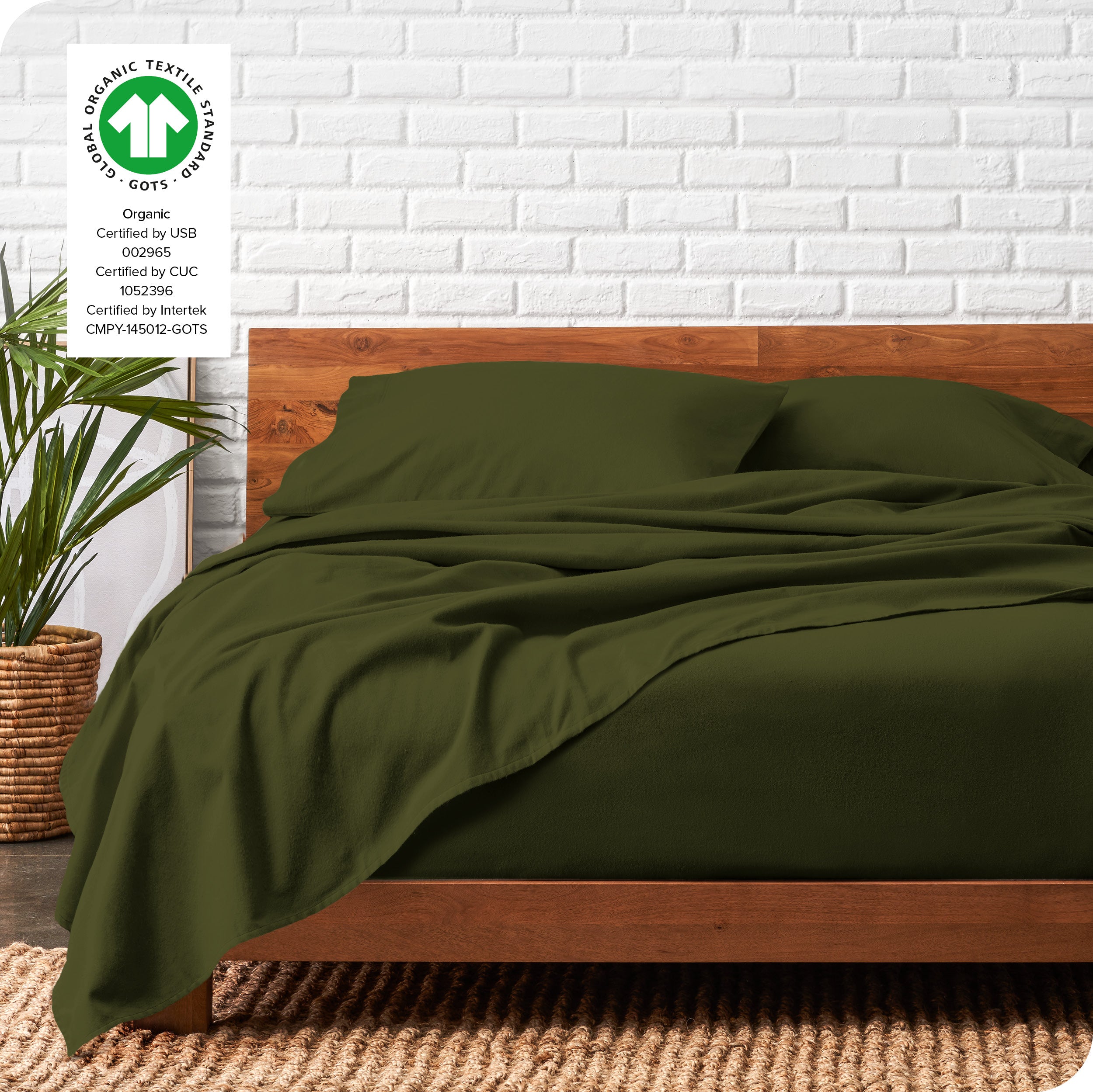 Organic flannel sheets on a bed
