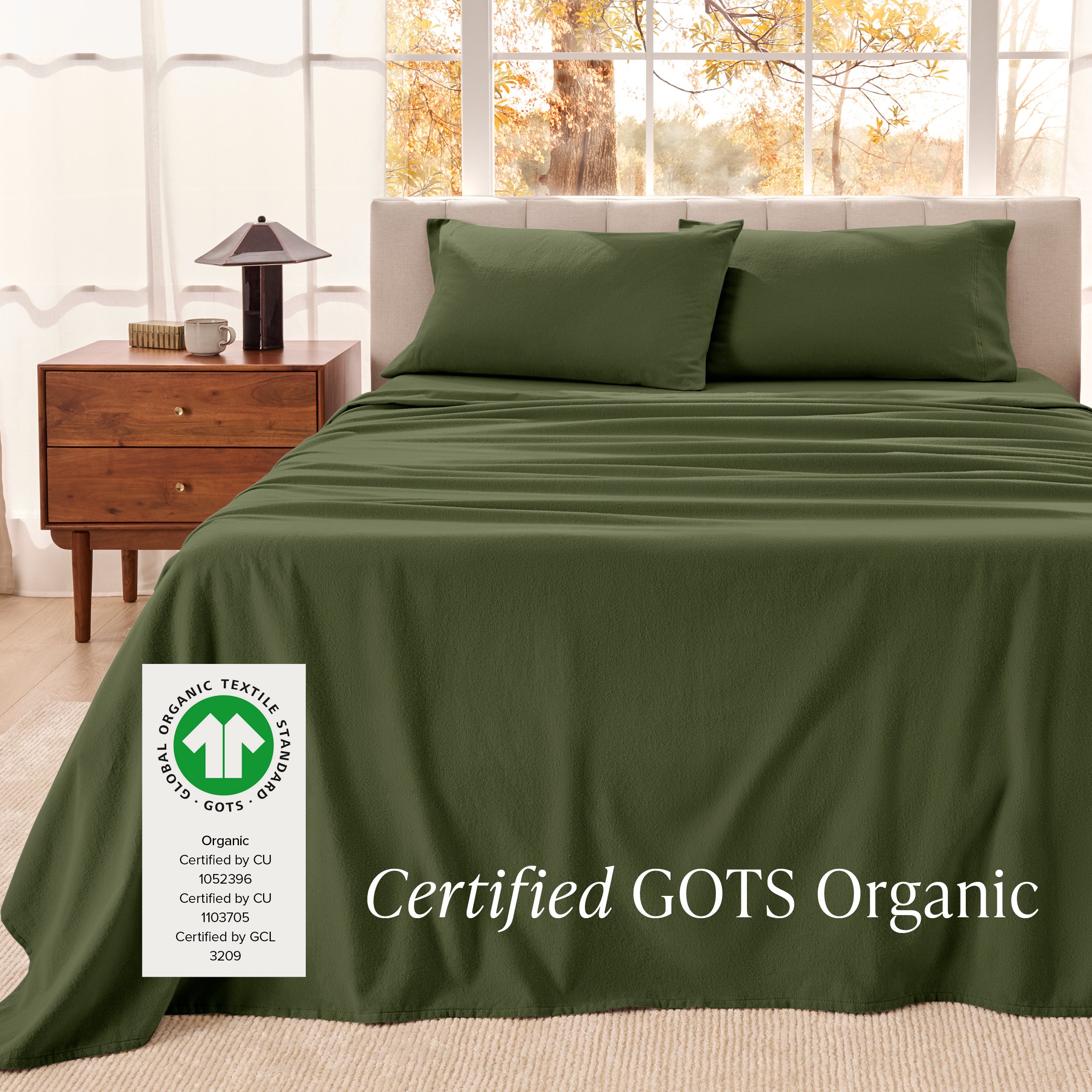 Organic flannel sheets on a bed