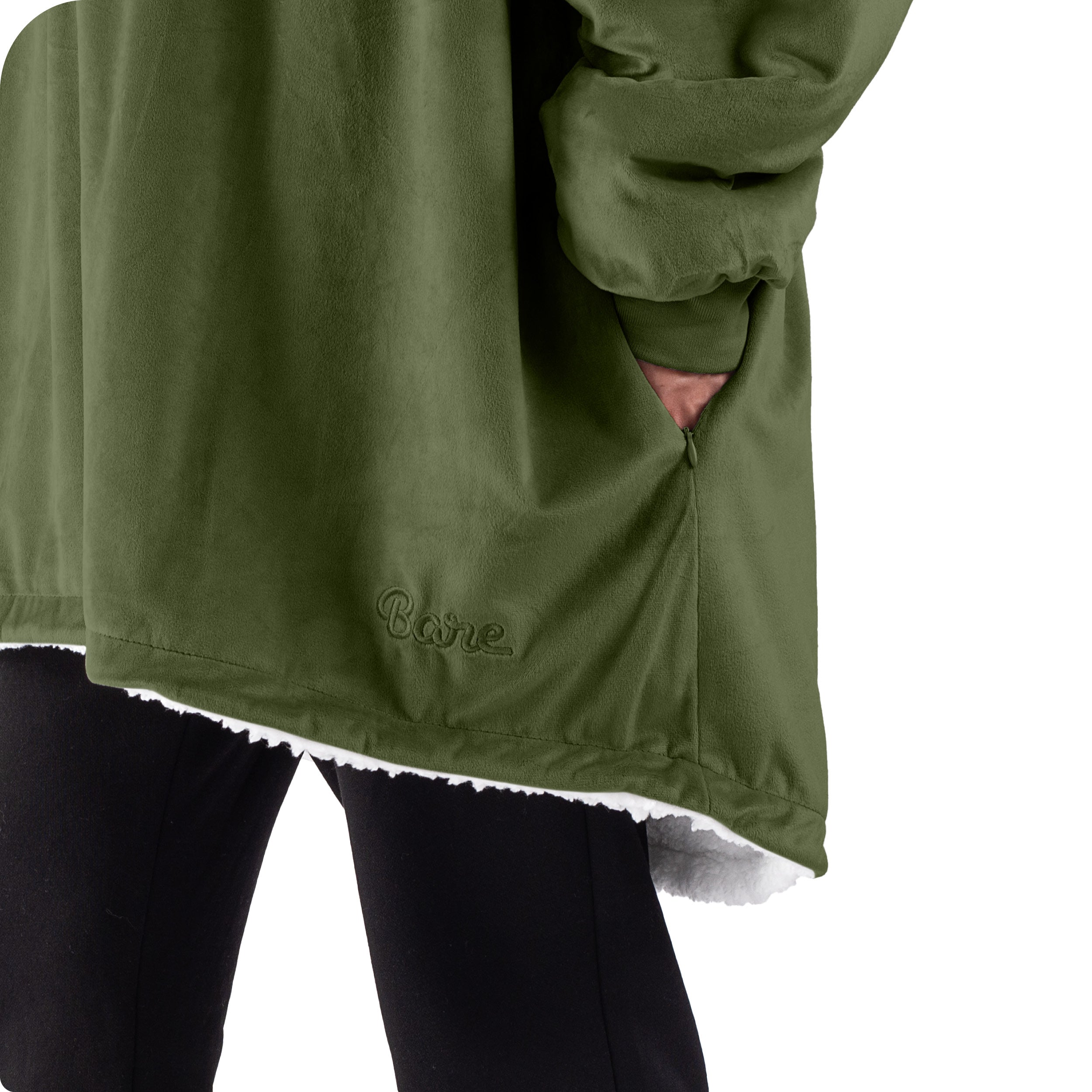 Close up of the pocket on a wearable blanket