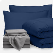 A bed in a bag folded and stacked neatly
