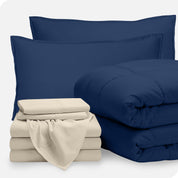 A bed in a bag folded and stacked neatly