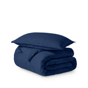 Microfiber duvet cover set folded and stacked