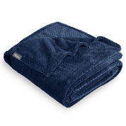 A folded microplush blanket