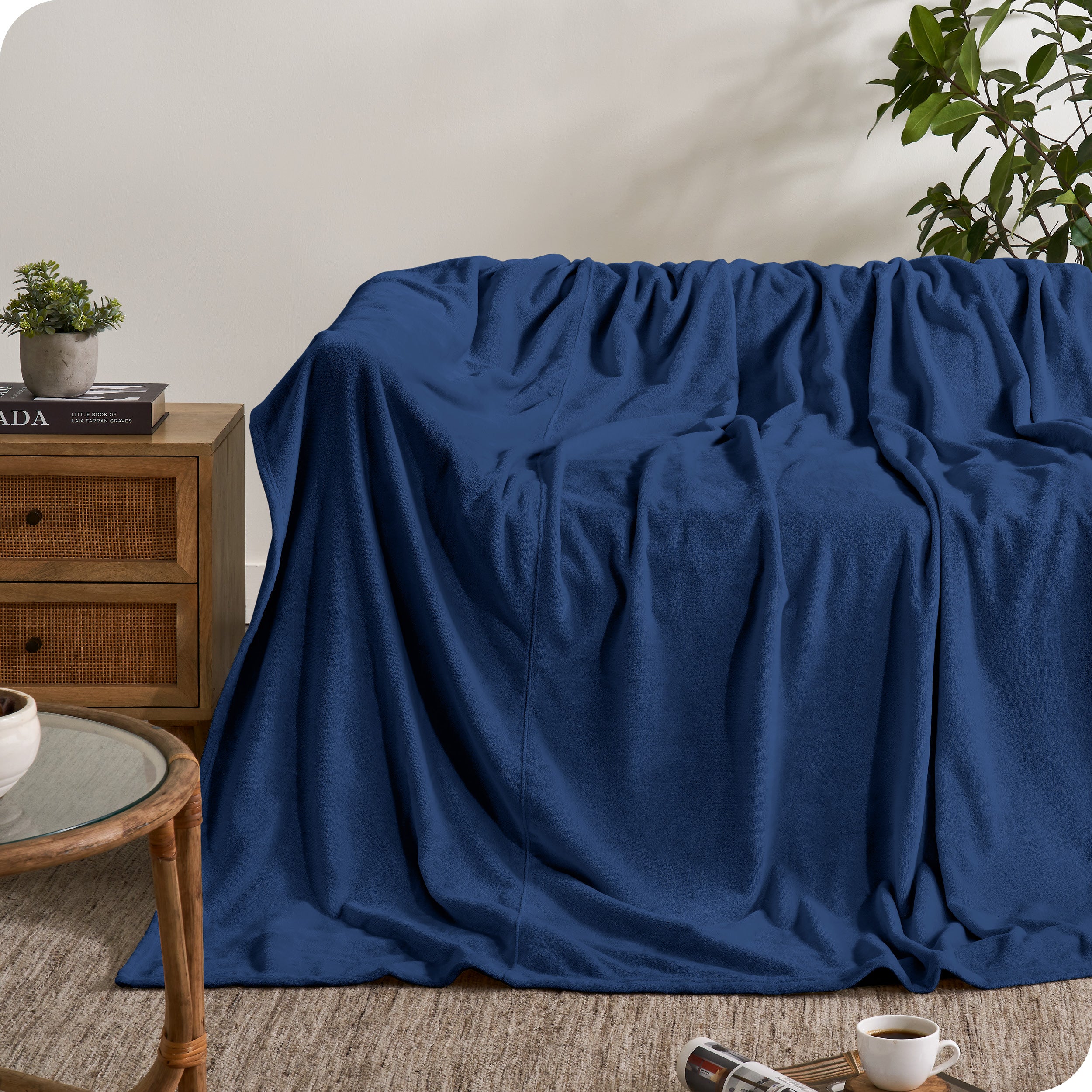 A microplush blanket covering a couch