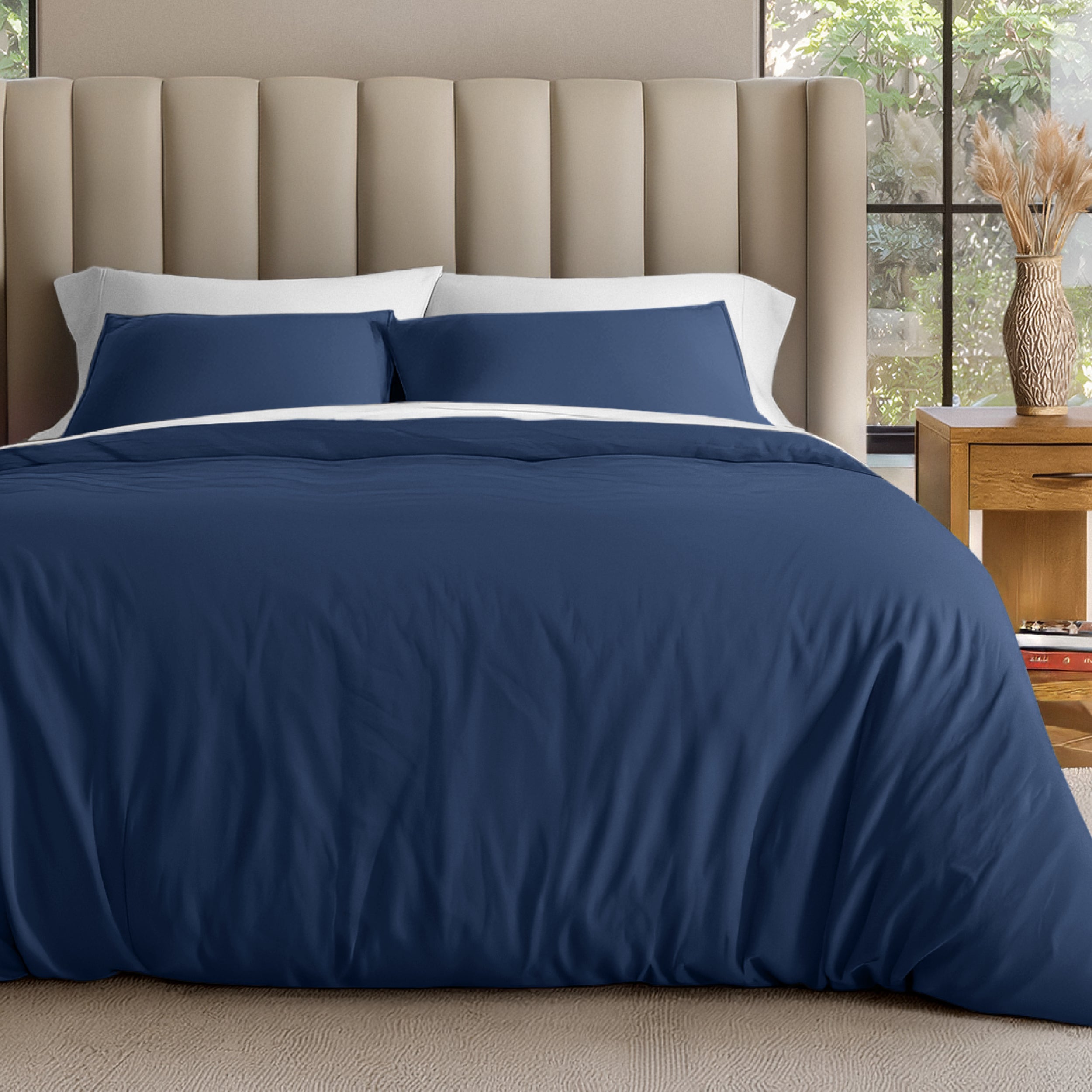 Bare Home Twin/Twin XL Dark Blue Organic Cotton Jersey Duvet Cover Set