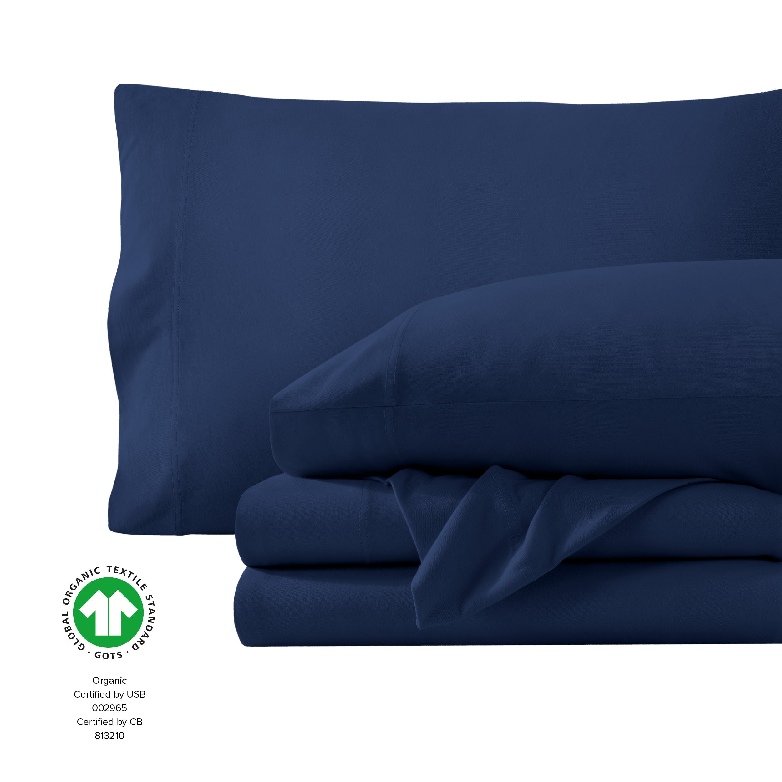 Organic jersey sheets folded and stacked