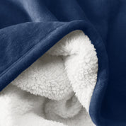 Close up of sherpa blanket showing texture of velvety soft side and sherpa backing