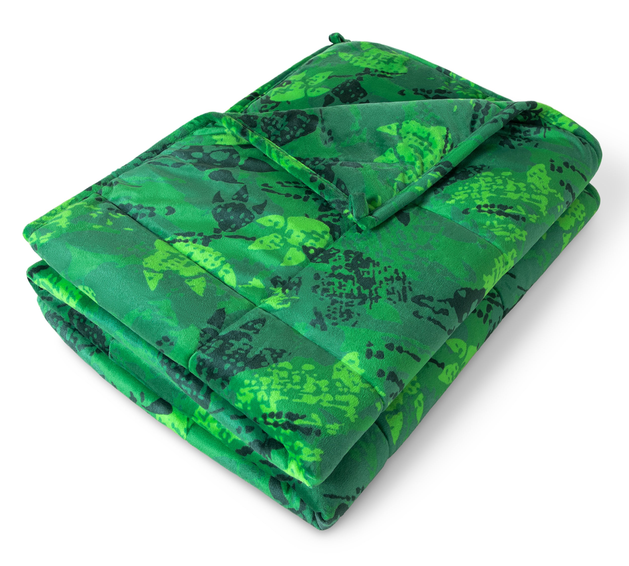 A folded minky fleece weighted blanket with a white background.