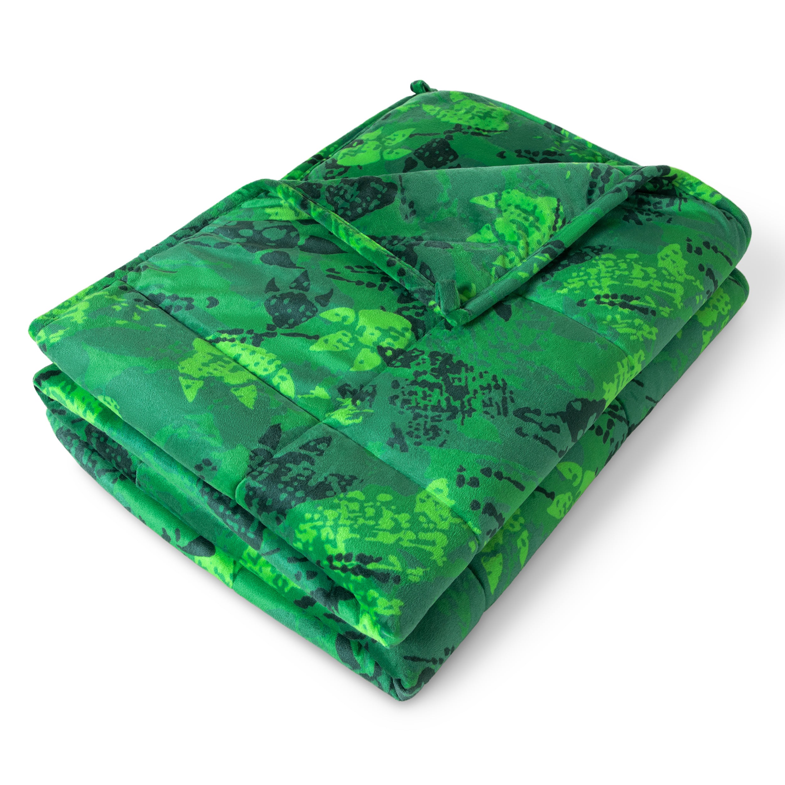 A folded minky fleece weighted blanket with a white background.