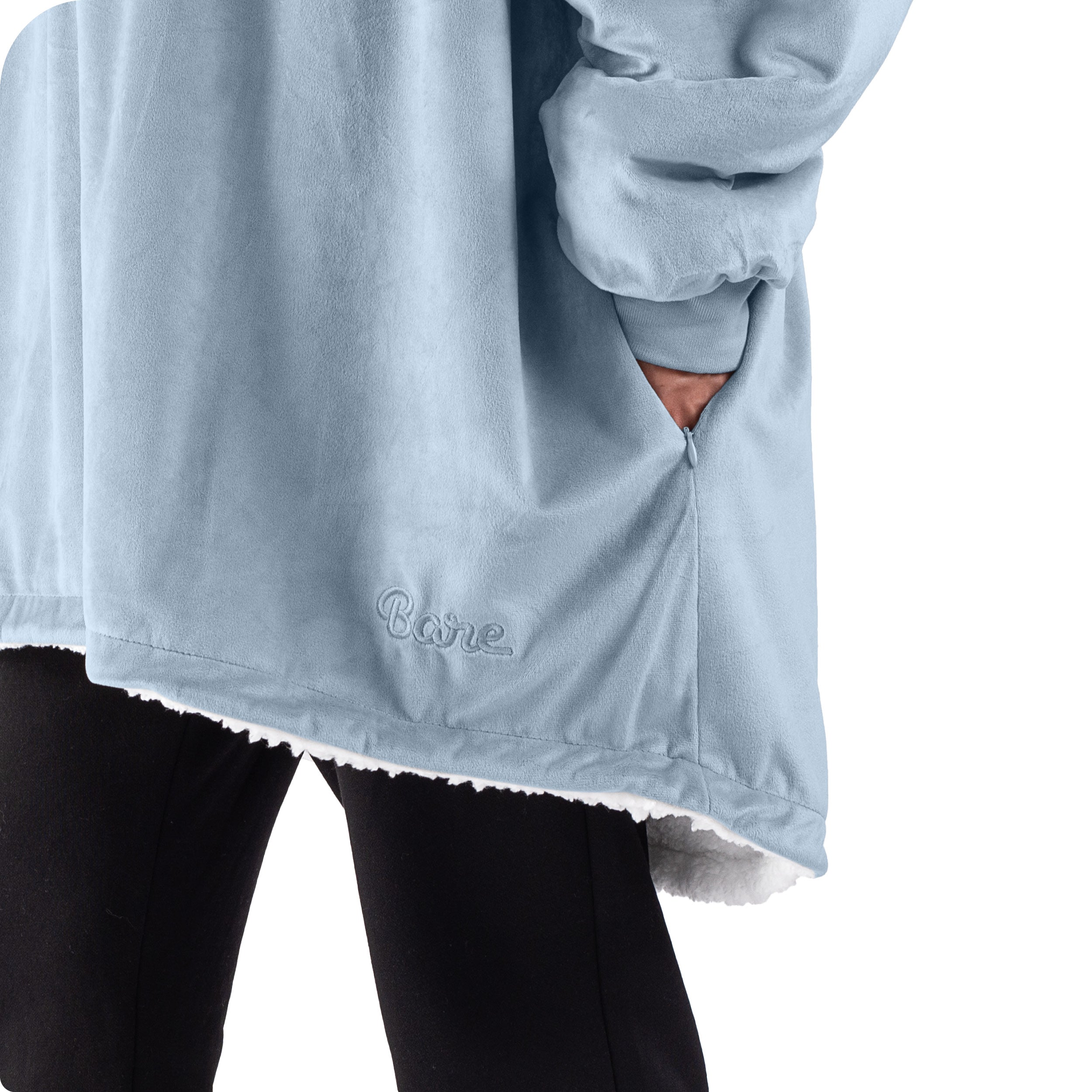 Close up of the pocket on a wearable blanket