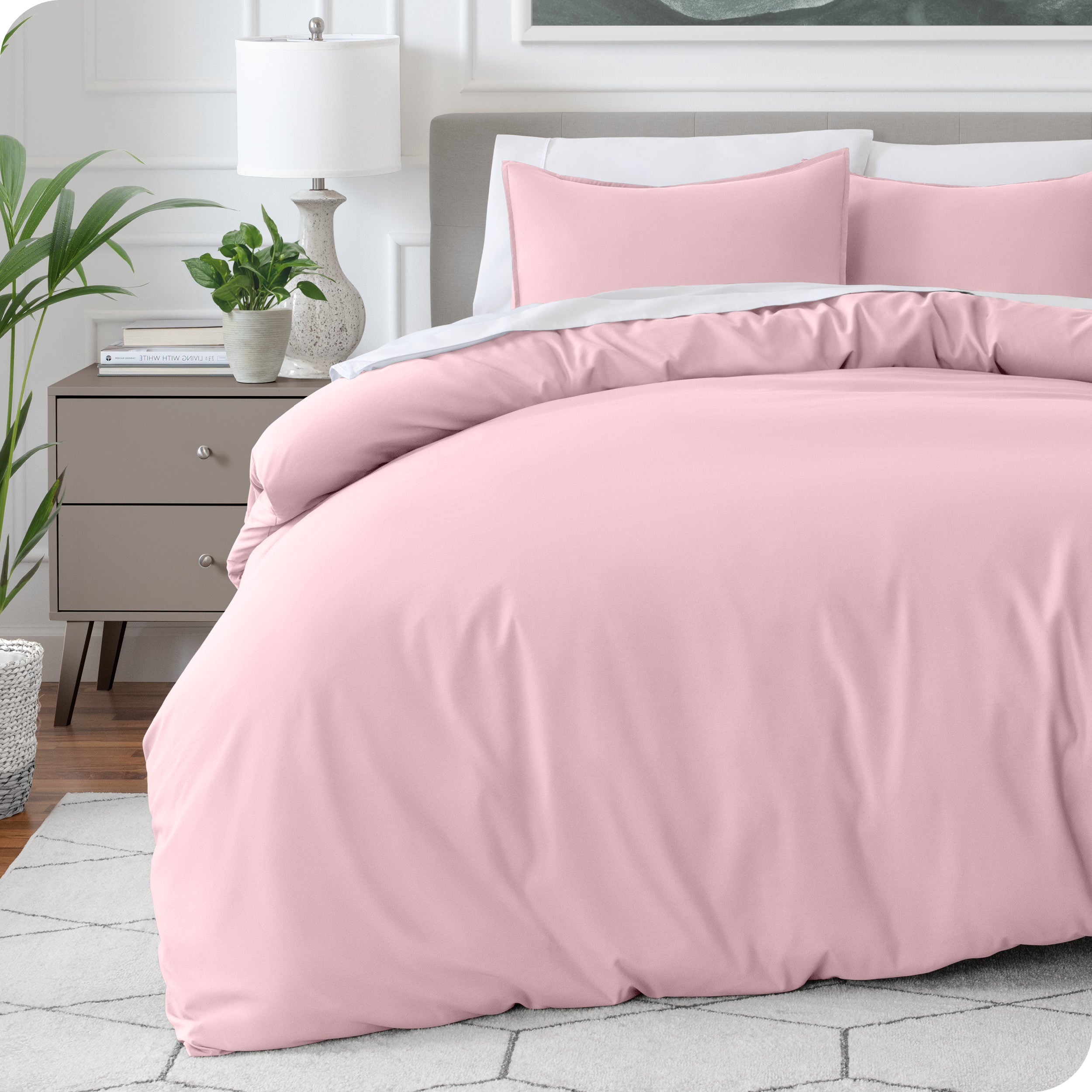 Modern bedroom with a microfiber duvet cover on the bed