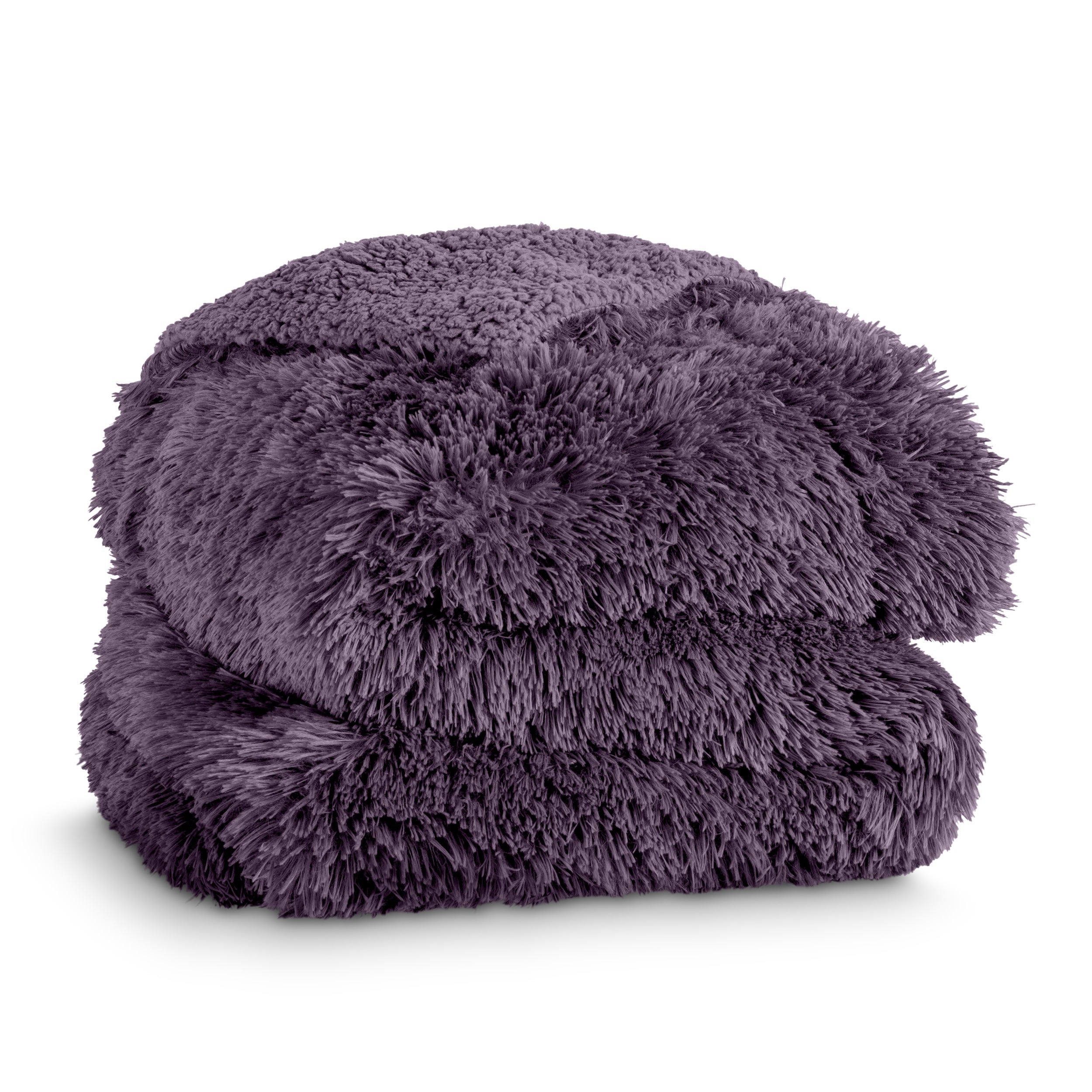 A shaggy faux fur blanket folded