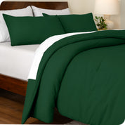 A side view of a bed made with a track stitch comforter set
