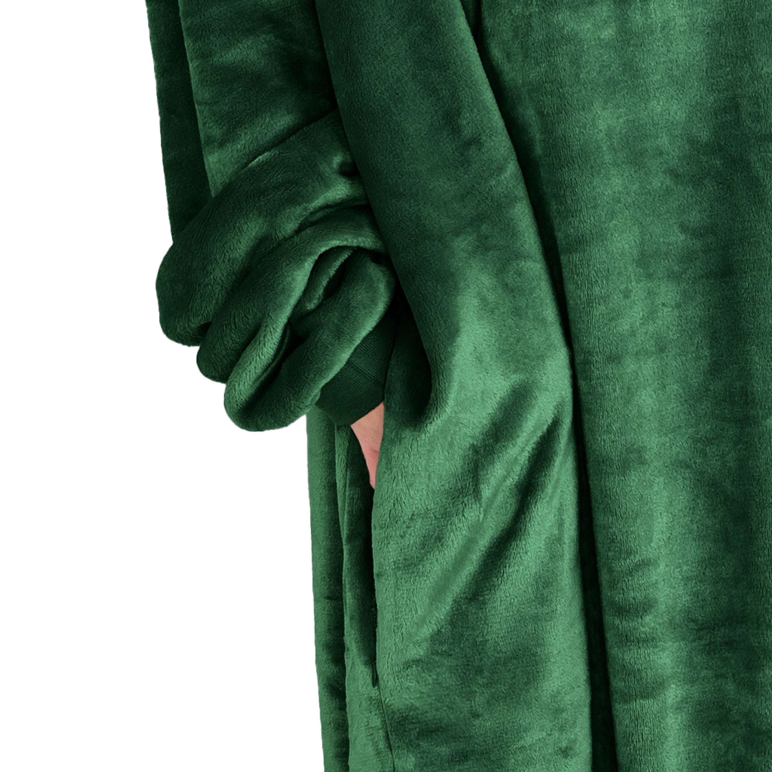 Close up of a side pocket on a microplush wearable blanket