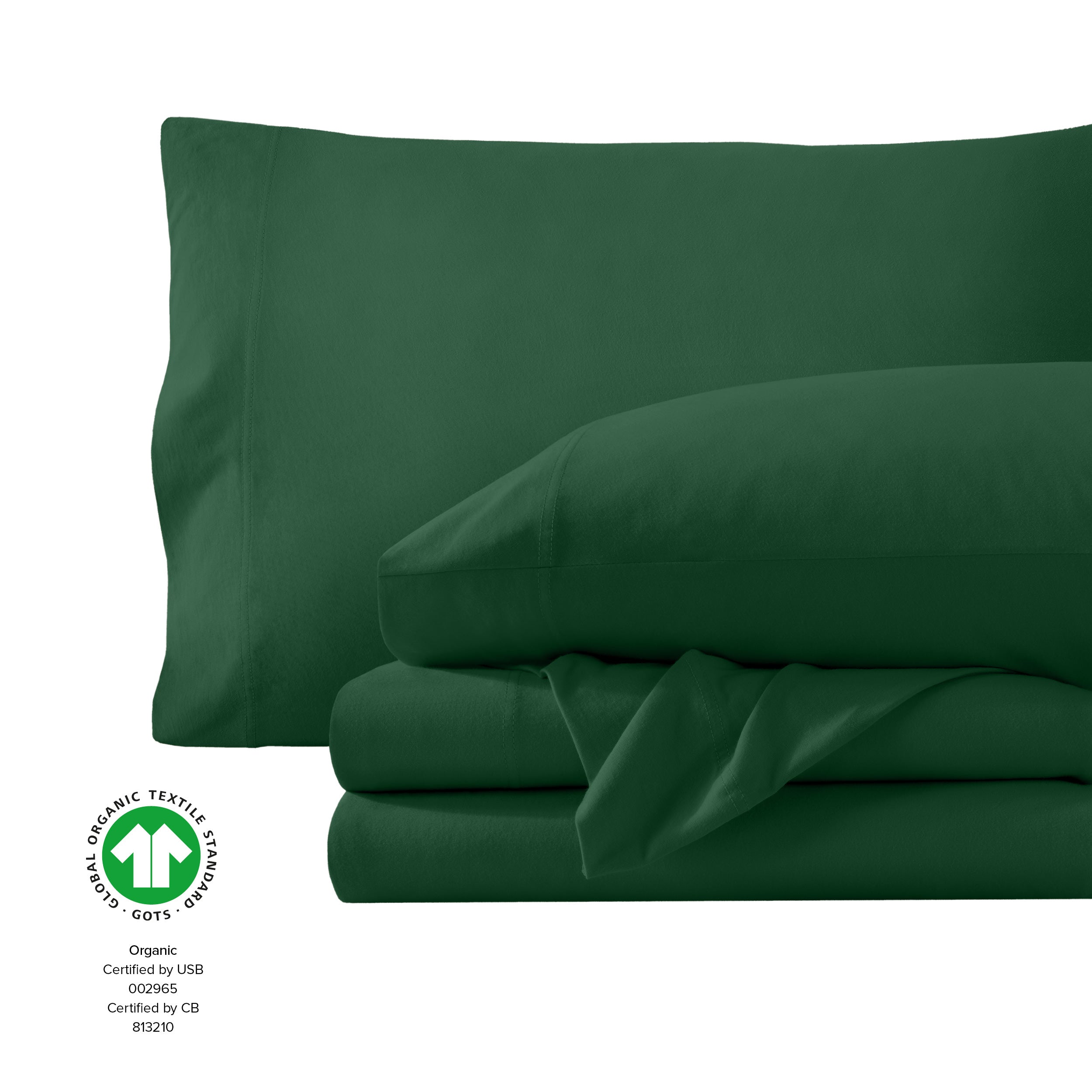 Organic jersey sheets folded and stacked