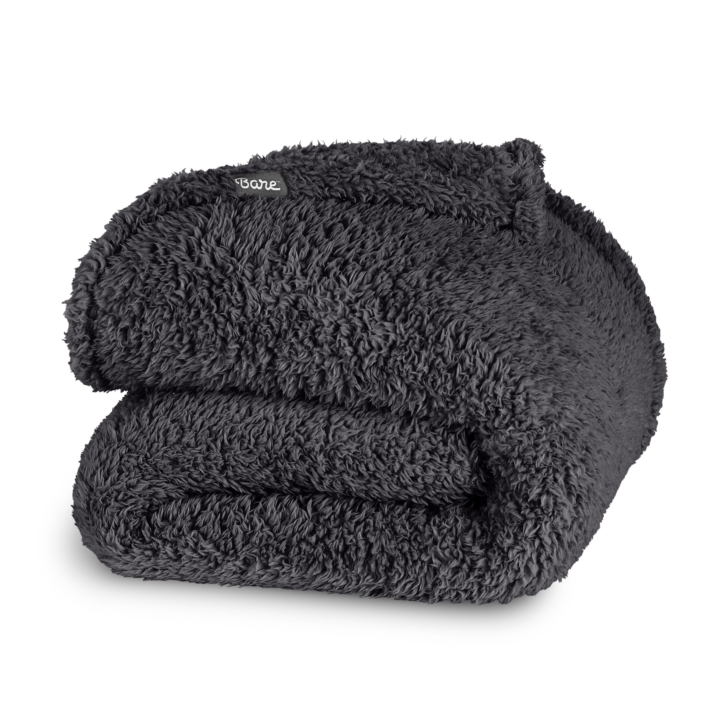 A faux shearling blanket folded neatly