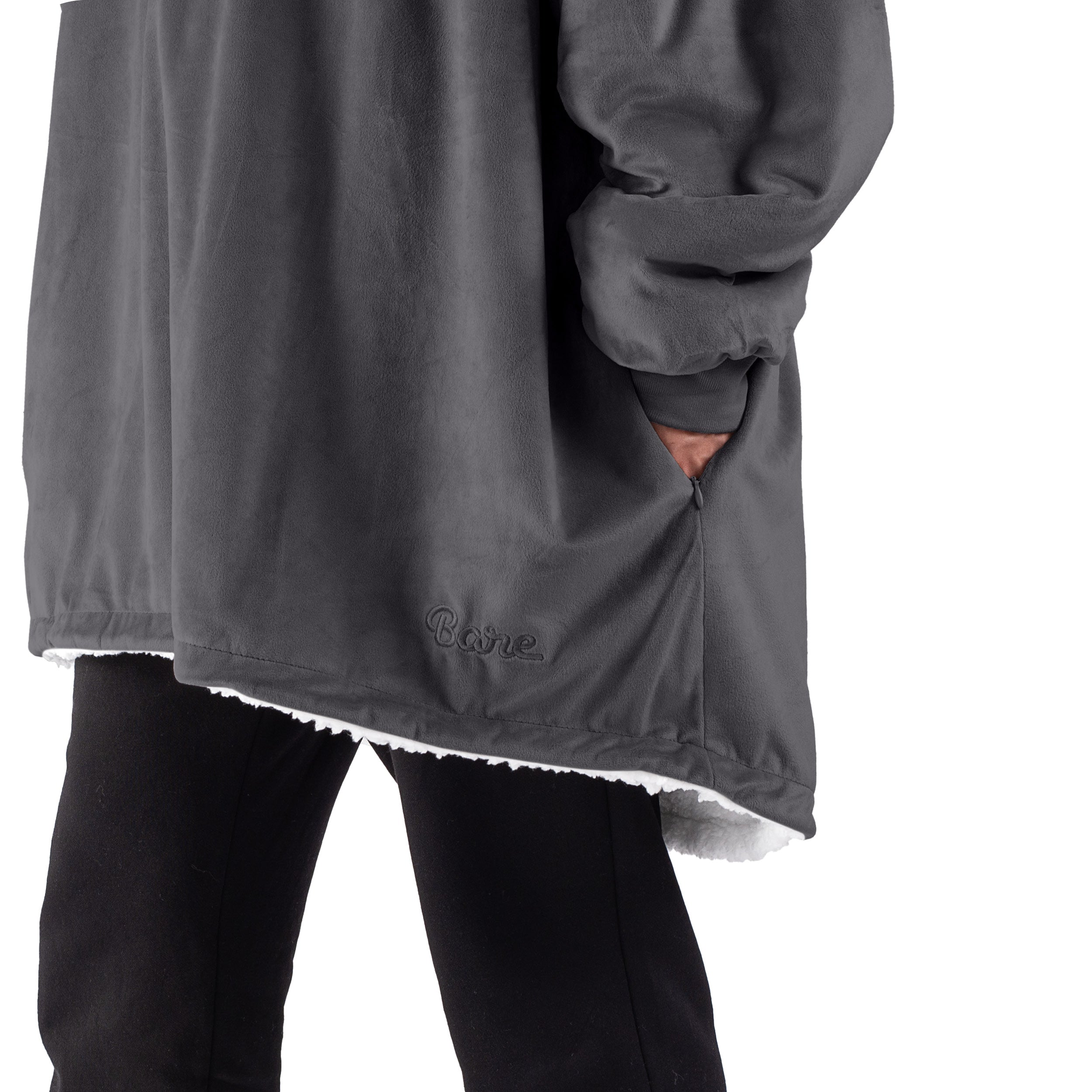 Close up of the pocket on a wearable blanket