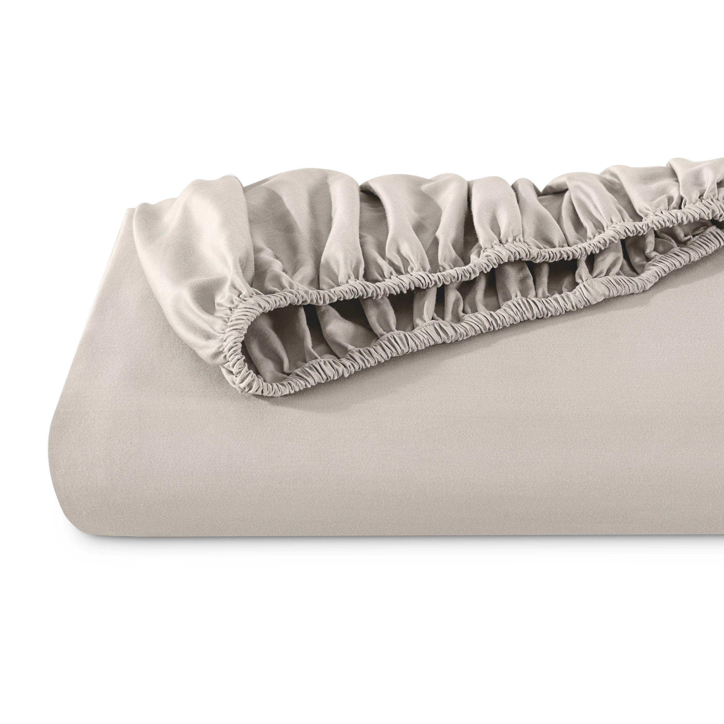 A single fitted sheet folded neatly showing part of the elastic