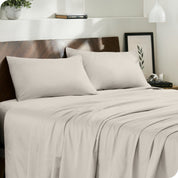 Modern bedroom with organic cotton sateen sheets on the bed