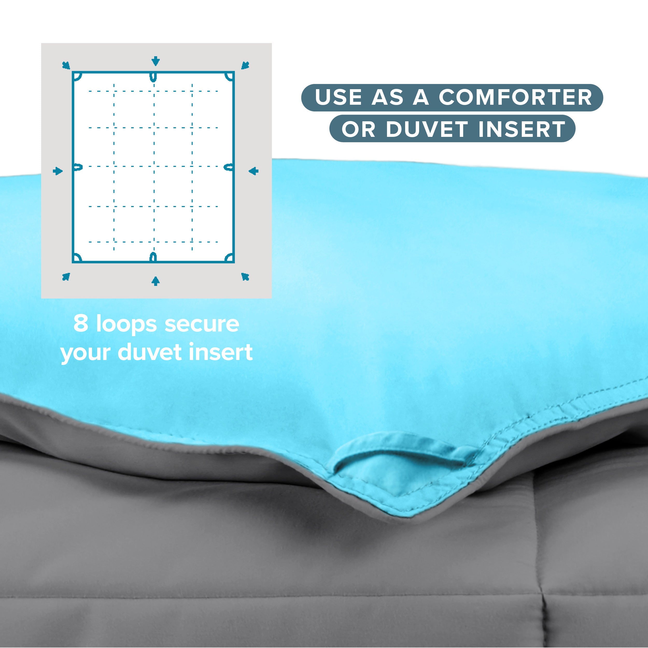 The 8 loops of the comforter used to attach a duvet cover.