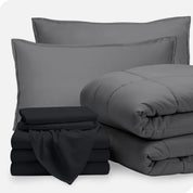 A bed in a bag folded and stacked neatly