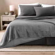 Sherpa Blanket laying on a bed folded over itself part way