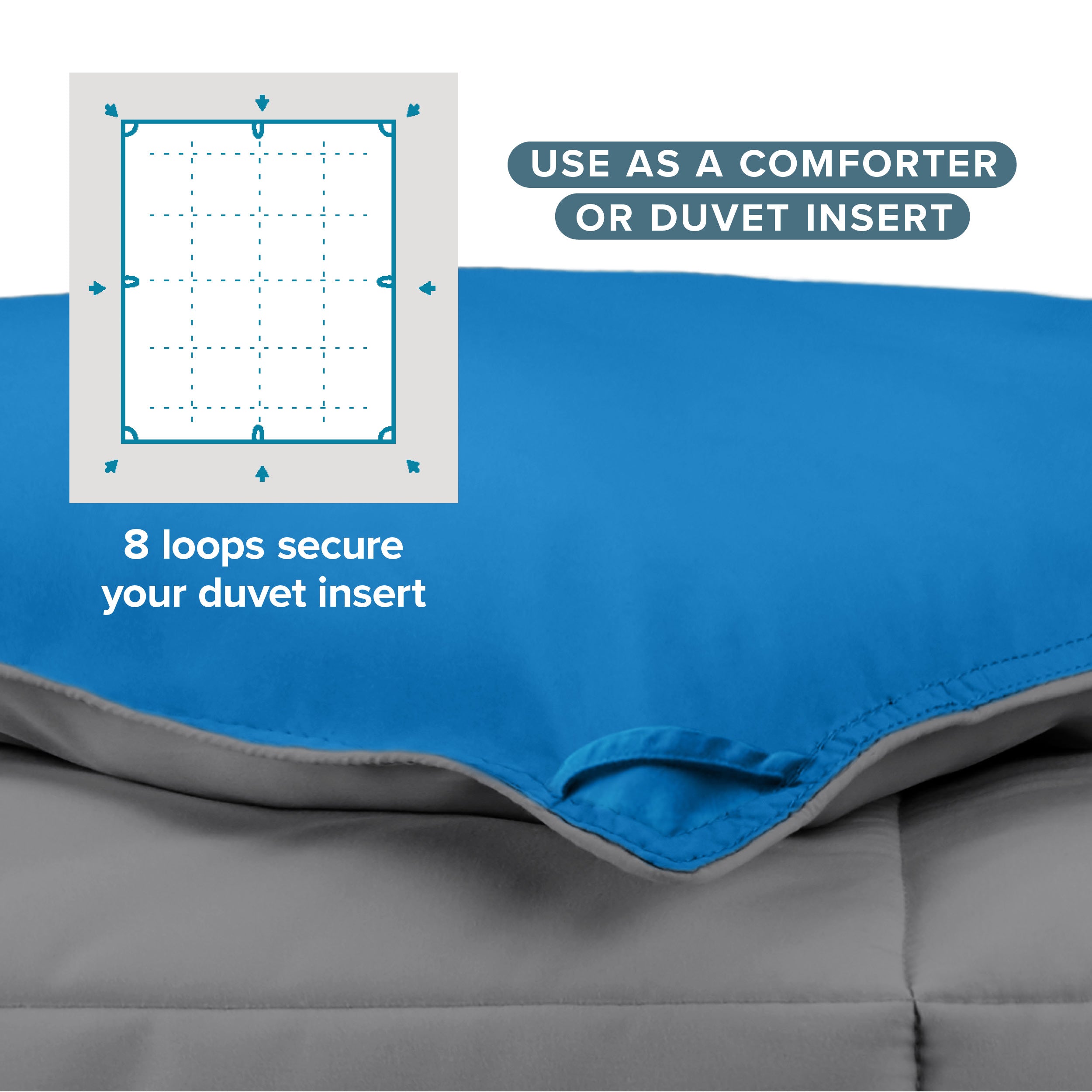 The 8 loops of the comforter used to attach a duvet cover.