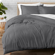 A modern bed with a flannel duvet cover set consisting of the duvet cover and two pillows.