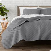A quilted coverlet set on a bed