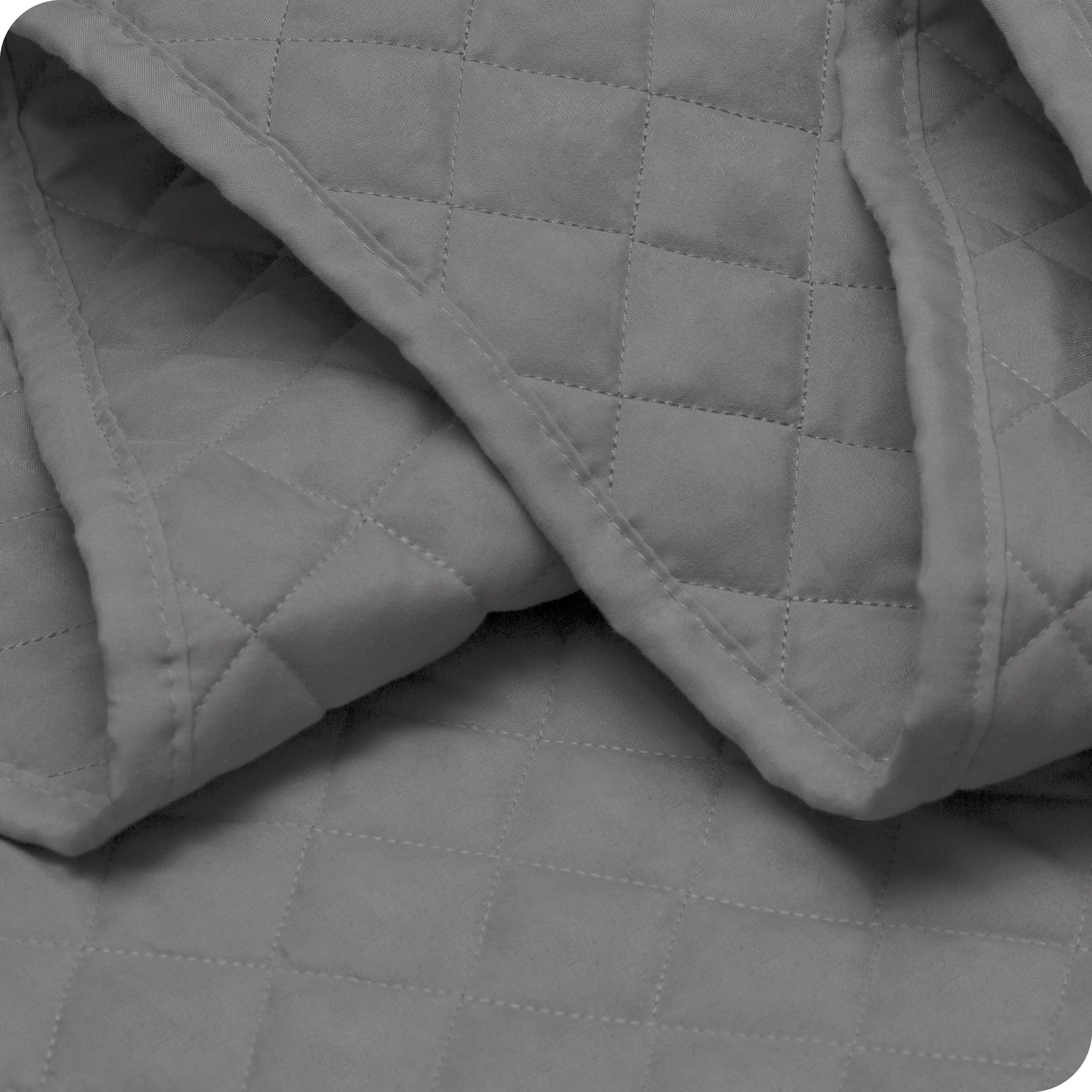 Close up of a coverlet showing the stitching
